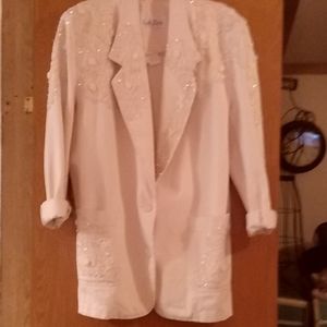 Embellished white denim jacket